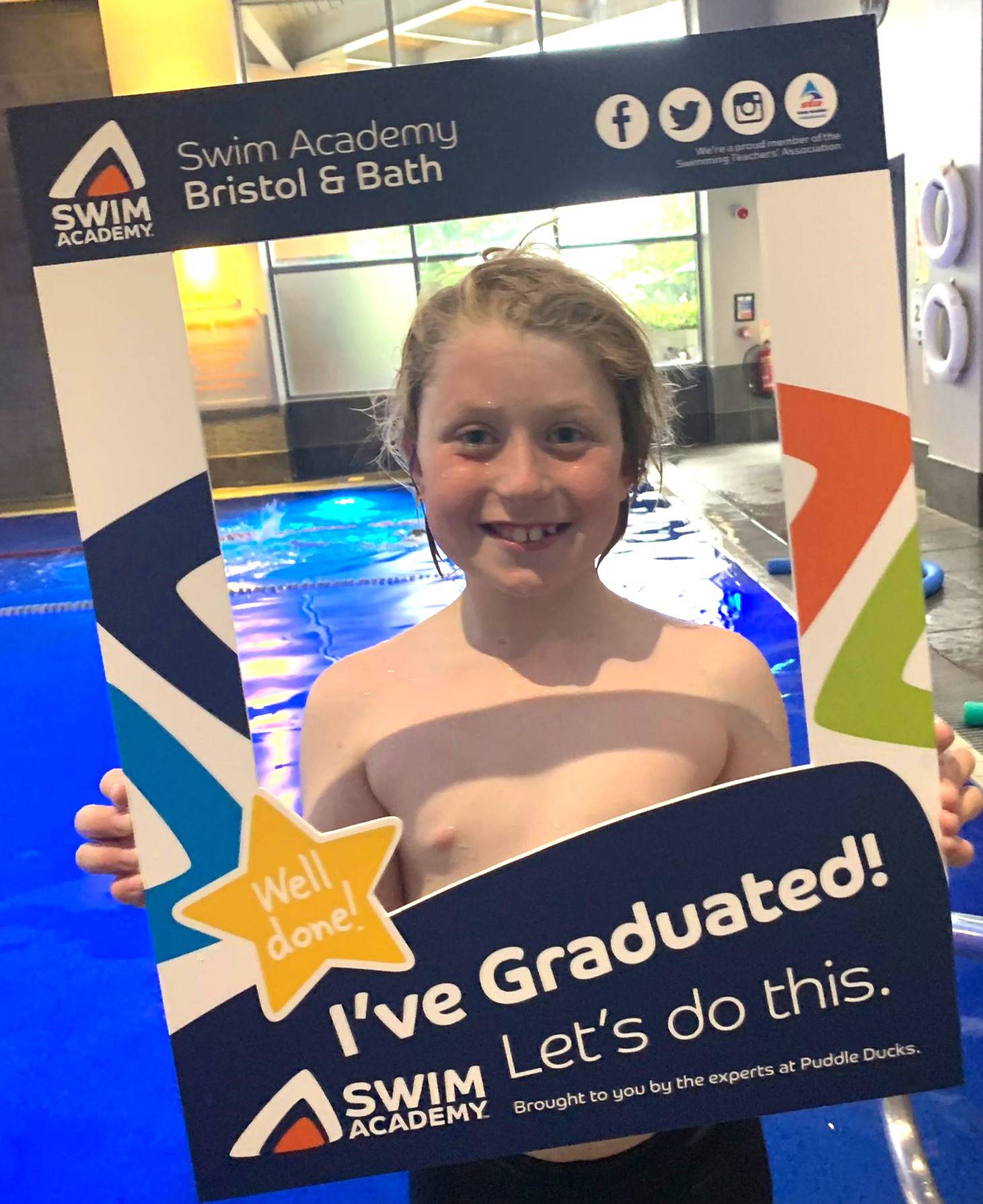 Fantastic news as Jan graduates from Swim Academy Level 6 at Cadbury pool!