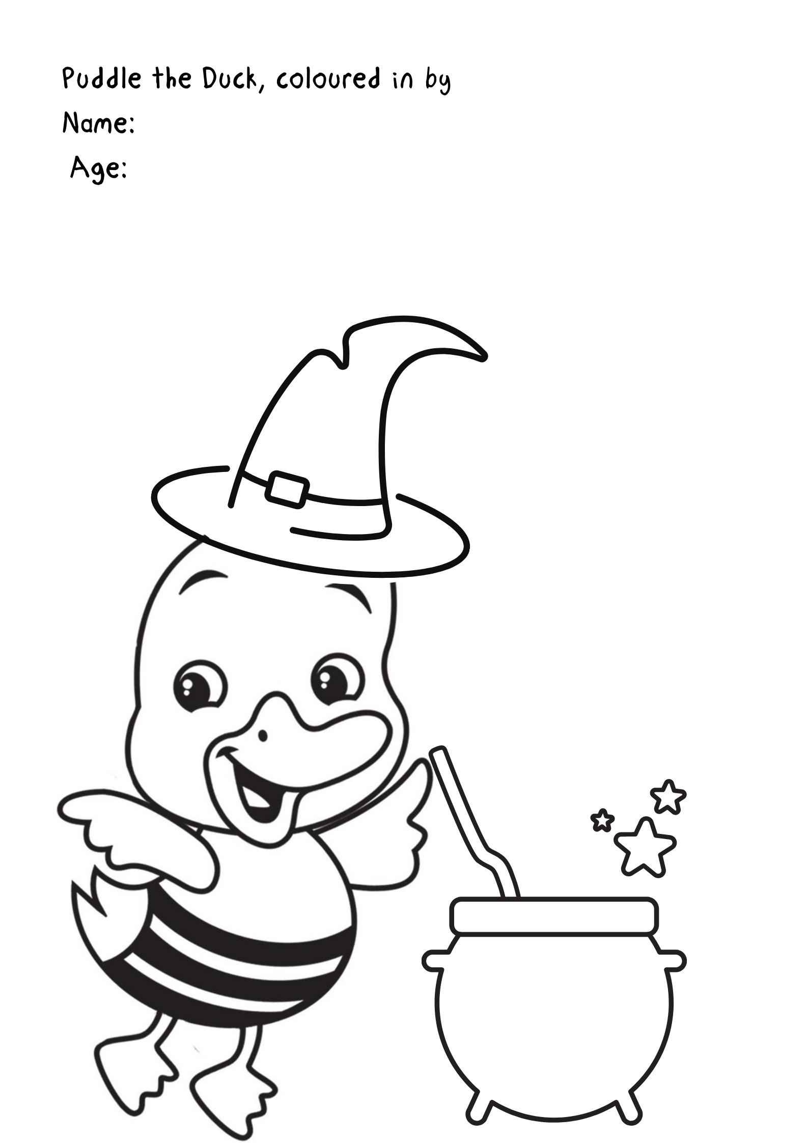 Have fun colouring Puddle the Duck this Halloween